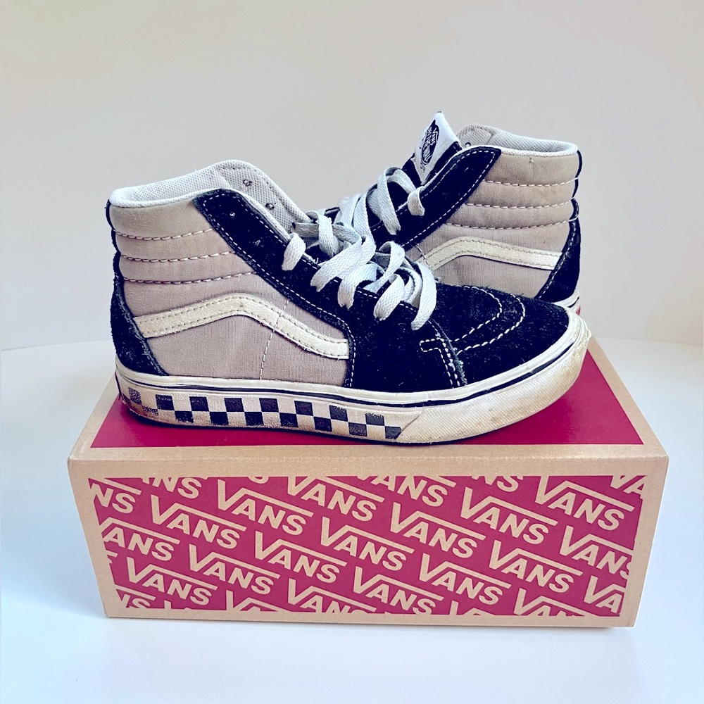 VANS COMFYCUSH SK8-HI kids black frost gray high top old school sneakers size 2